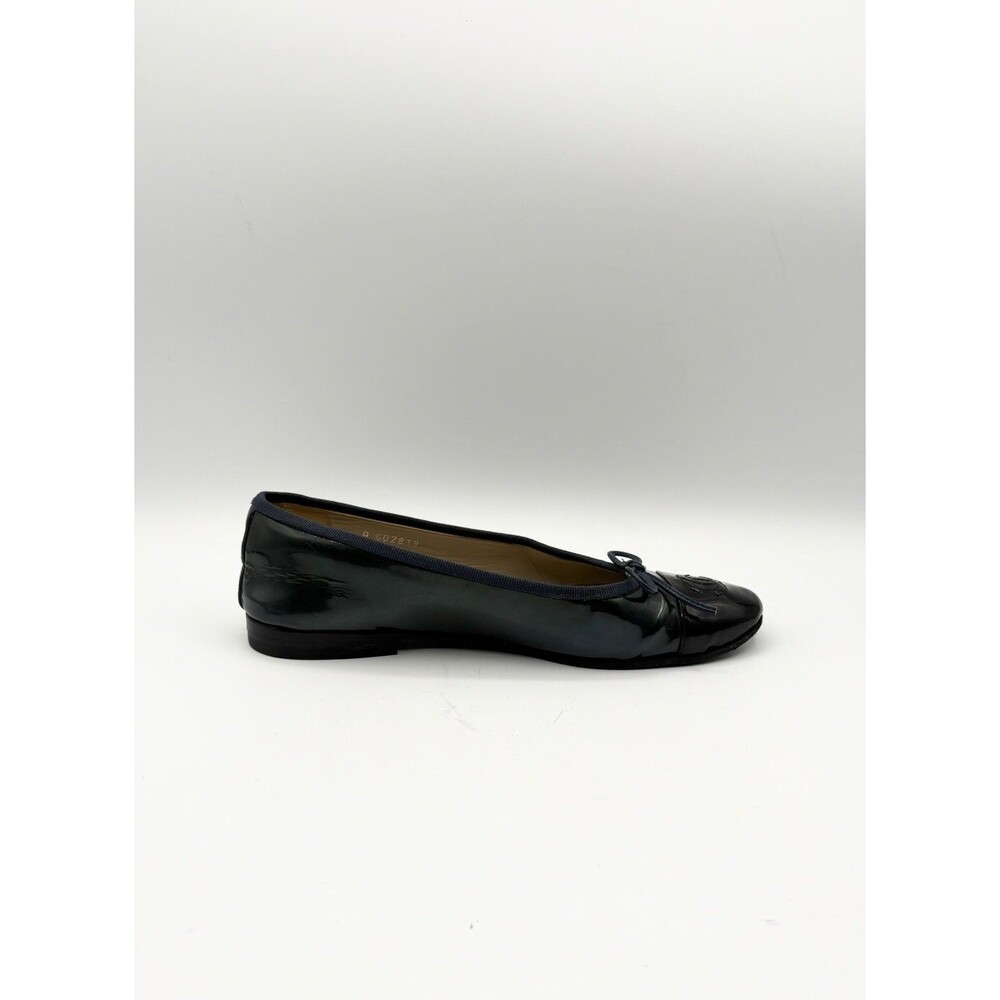 Chanel Blue & Black Patent Leather Ballet Flats Bow Accent Size EU 35.5 - Picture 9 of 16